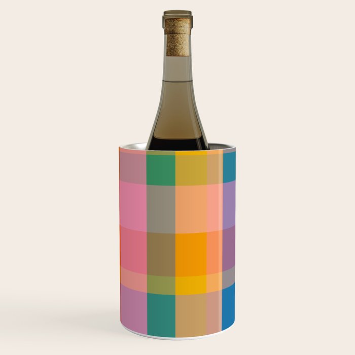 Rainbow Pop Colorful Checked Plaid Pattern Wine Chiller Gallery Image 3