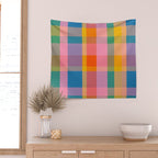 Rainbow Pop Colorful Checked Plaid Pattern Wall Tapestry Gallery Image 2
