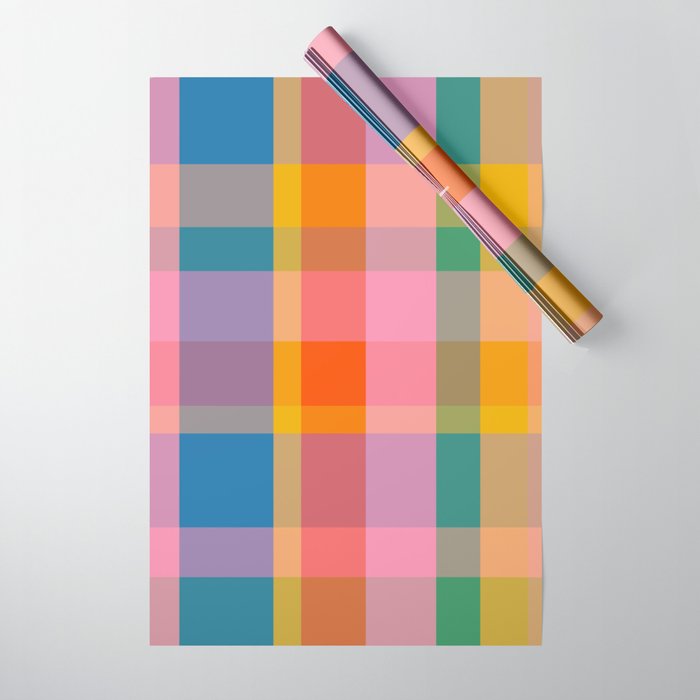 Rainbow Pop Colorful Checked Plaid Pattern Wrapping Paper Gallery Image 1