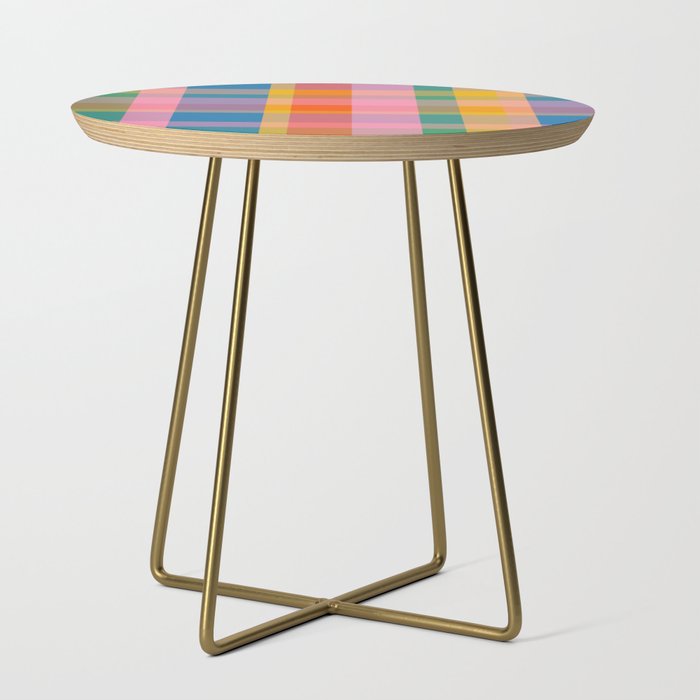 Rainbow Pop Colorful Checked Plaid Pattern Side Table Gallery Image 1