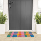 Rainbow Pop Colorful Checked Plaid Pattern Welcome Mat Gallery Image 3