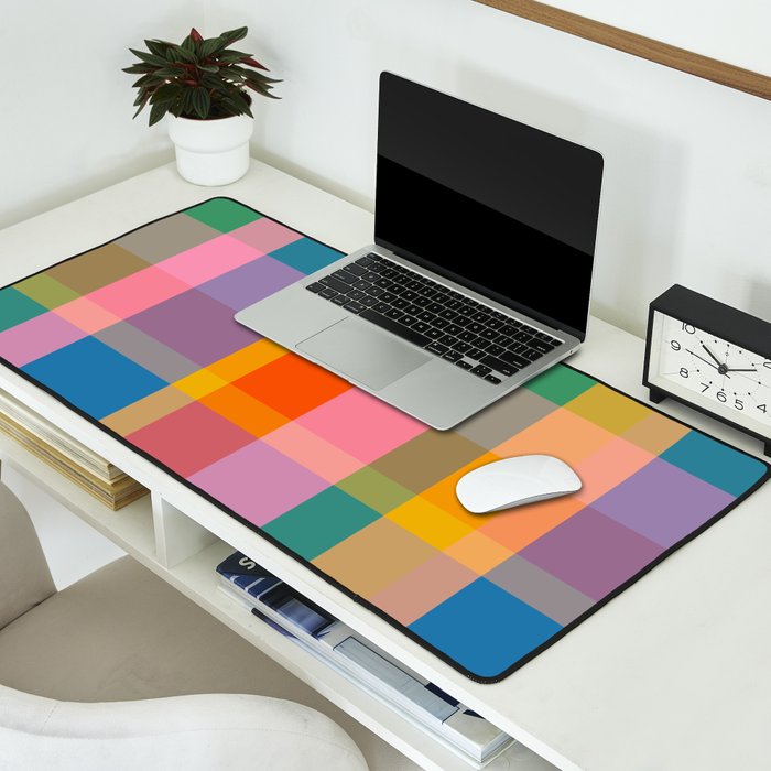 Rainbow Pop Colorful Checked Plaid Pattern Desk Mat Gallery Image 2