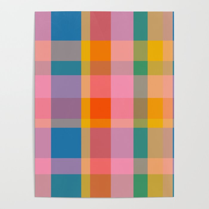 Rainbow Pop Colorful Checked Plaid Pattern Poster Gallery Image 1