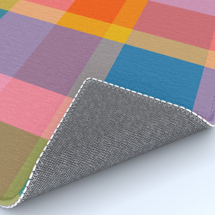 Rainbow Pop Colorful Checked Plaid Pattern Rug Gallery Image 4