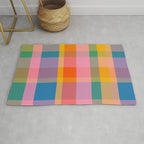 Rainbow Pop Colorful Checked Plaid Pattern Rug Gallery Image 1