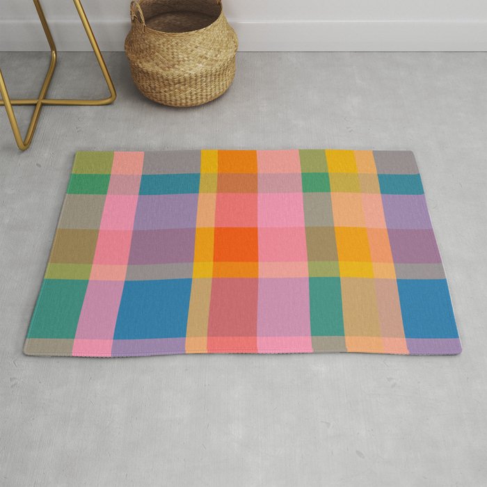 Rainbow Pop Colorful Checked Plaid Pattern Rug Gallery Image 1