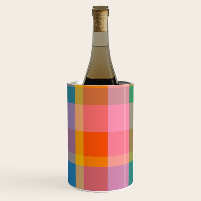 Rainbow Pop Colorful Checked Plaid Pattern Wine Chiller Gallery Image 1