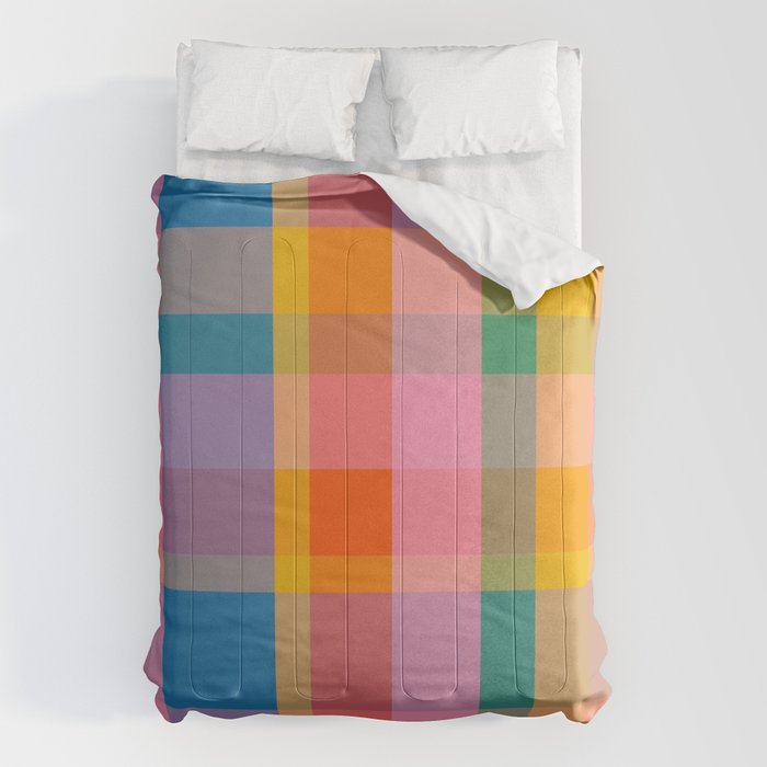 Rainbow Pop Colorful Checked Plaid Pattern Comforter Gallery Image 1