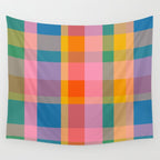 Rainbow Pop Colorful Checked Plaid Pattern Wall Tapestry Gallery Image 4