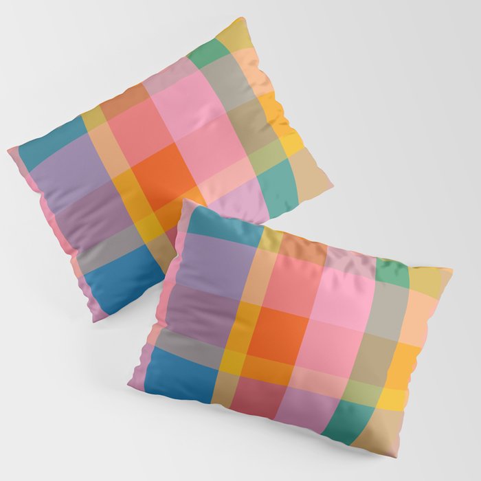 Rainbow Pop Colorful Checked Plaid Pattern Pillow Sham Gallery Image 1