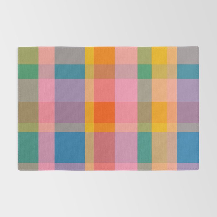 Rainbow Pop Colorful Checked Plaid Pattern Rug Gallery Image 2
