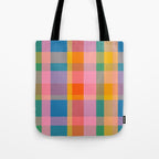 Rainbow Pop Colorful Checked Plaid Pattern Tote Bag Gallery Image 1