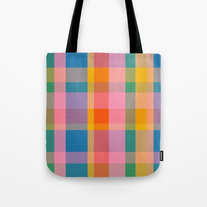 Rainbow Pop Colorful Checked Plaid Pattern Tote Bag Gallery Image 1