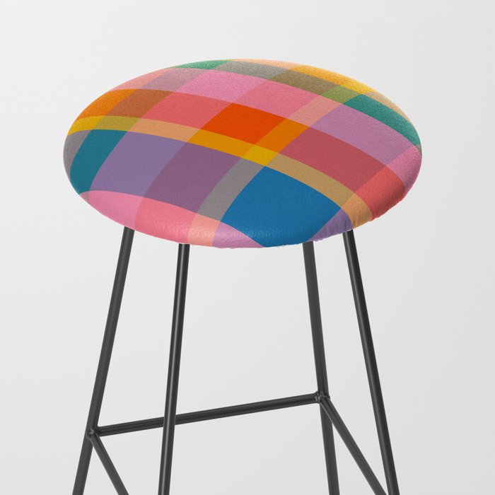 Rainbow Pop Colorful Checked Plaid Pattern Stool Gallery Image 2
