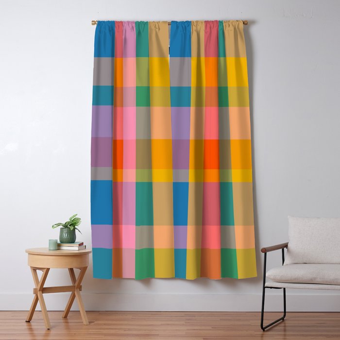 Rainbow Pop Colorful Checked Plaid Pattern Window Curtain Gallery Image 5