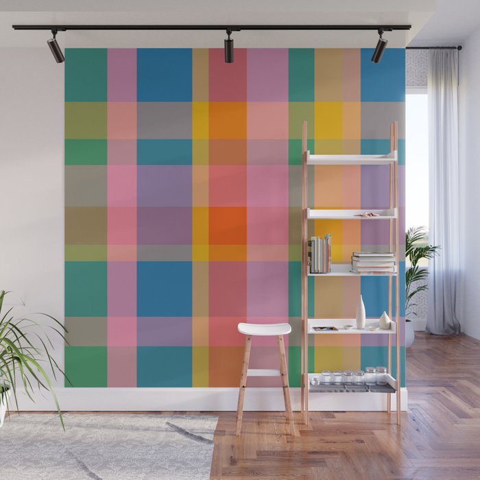 Rainbow Pop Colorful Checked Plaid Pattern Wall Mural Gallery Image 1