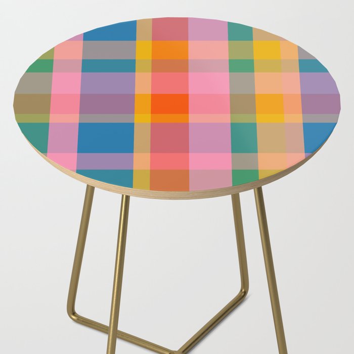Rainbow Pop Colorful Checked Plaid Pattern Side Table Gallery Image 2