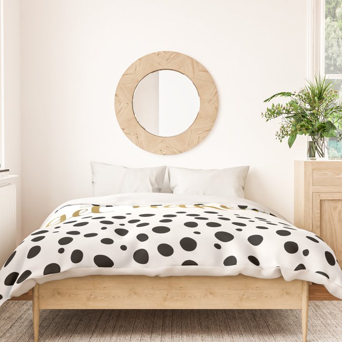 Get Naked Sign, Funny Bathroom Art, Black, White and Gold Duvet Cover Gallery Image 3