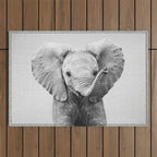 Baby Elephant - Black & White Outdoor Rug Gallery Image 1