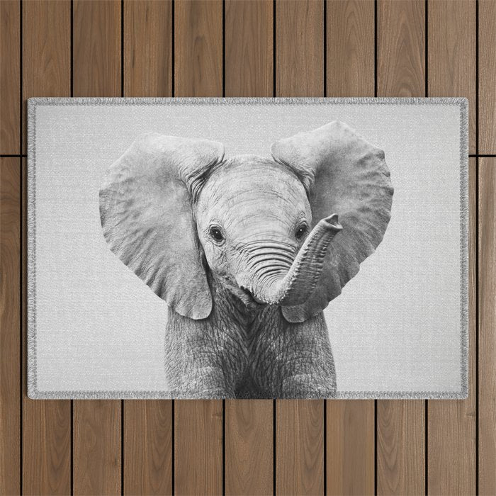 Baby Elephant - Black & White Outdoor Rug Gallery Image 1