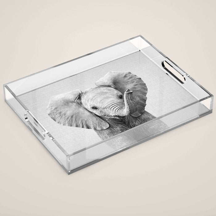 Baby Elephant - Black & White Acrylic Tray Gallery Image 1
