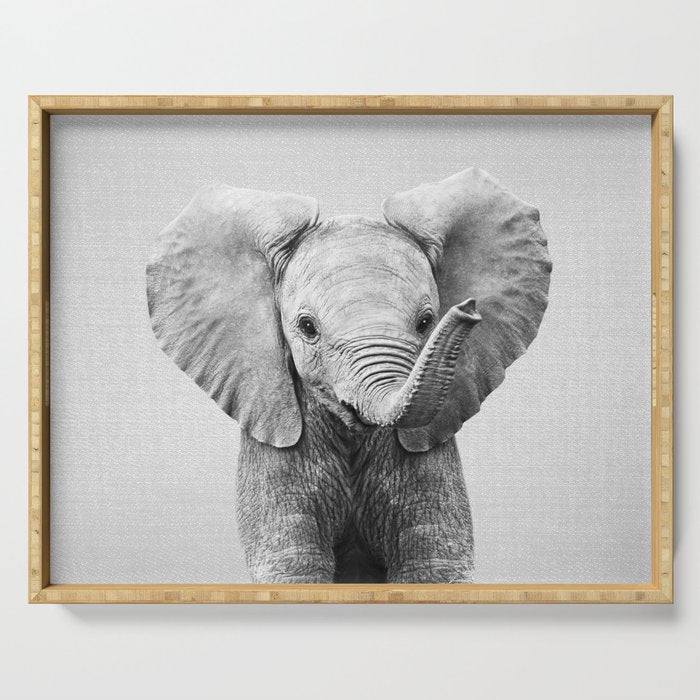 Baby Elephant - Black & White Serving Tray Gallery Image 1
