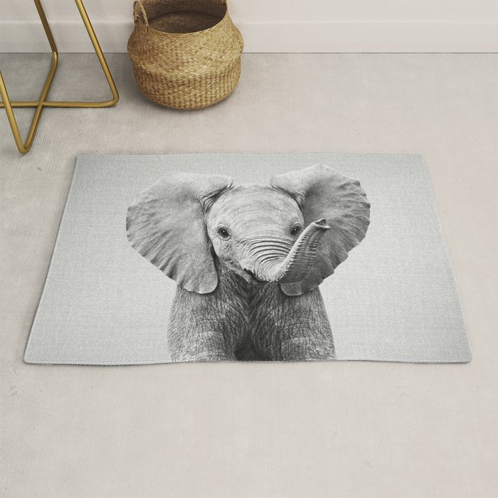 Baby Elephant - Black & White Rug Gallery Image 1