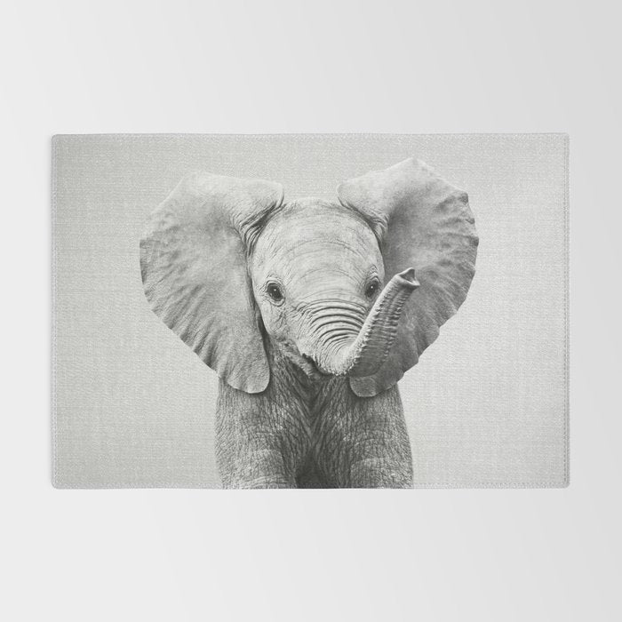 Baby Elephant - Black & White Rug Gallery Image 2