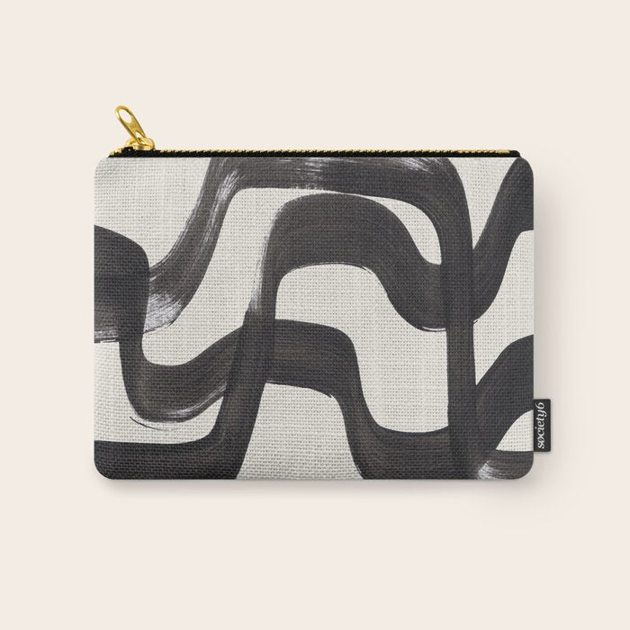 Mid Century Modern Minimalist Abstract Art Brush Strokes Black & White Ink Art Ripple Lines Carry All Pouch Gallery Image 1