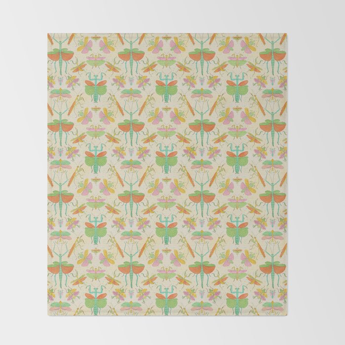 Whimsical Praying Mantis Retro Colors  Throw Blanket Gallery Image 2