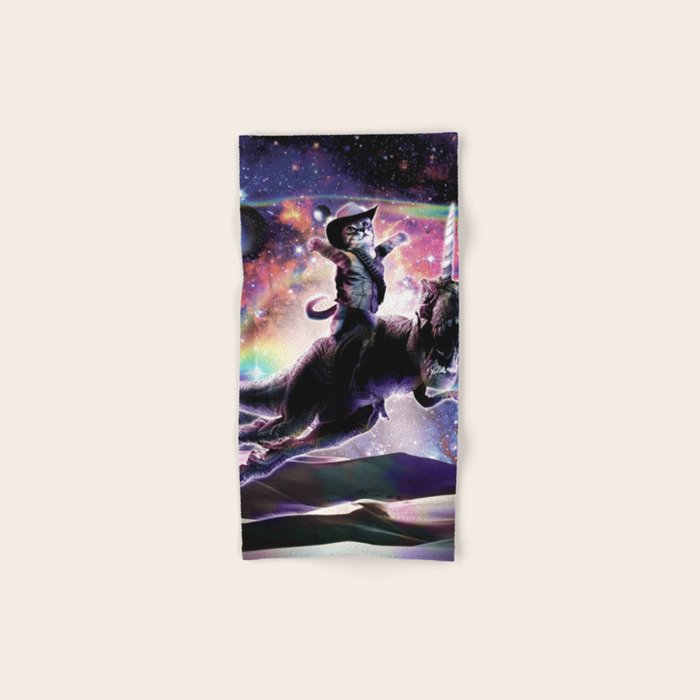 Galaxy Cat On Dinosaur Unicorn In Space Bath Towel