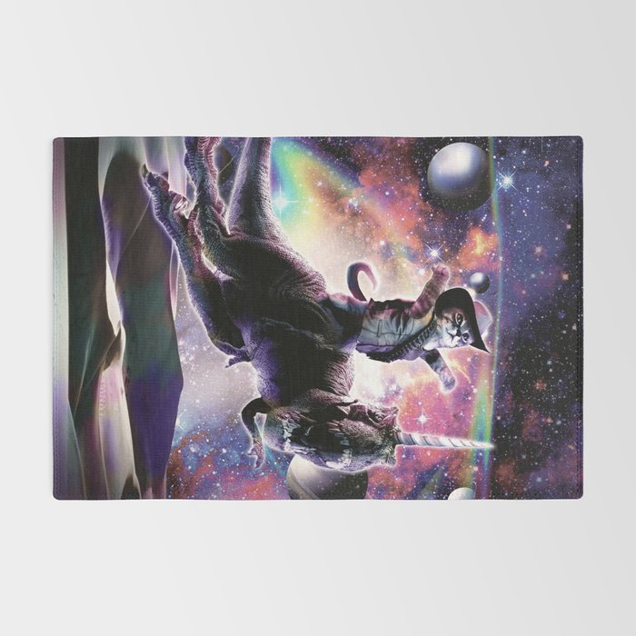 Galaxy Cat On Dinosaur Unicorn In Space Rug Gallery Image 2