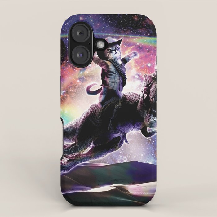 Galaxy Cat On Dinosaur Unicorn In Space iPhone Case Gallery Image 1