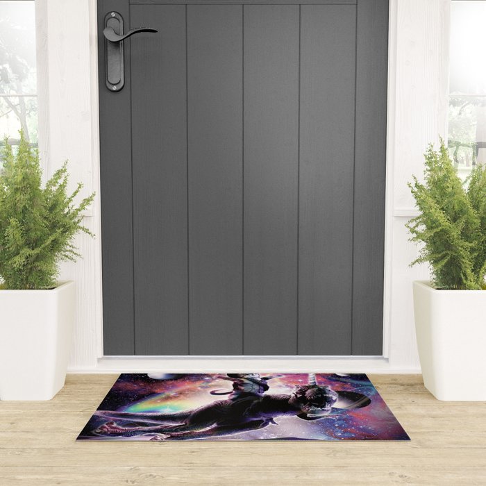 Galaxy Cat On Dinosaur Unicorn In Space Welcome Mat Gallery Image 3