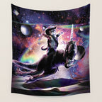 Galaxy Cat On Dinosaur Unicorn In Space Wall Tapestry Gallery Image 4