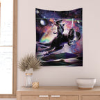 Galaxy Cat On Dinosaur Unicorn In Space Wall Tapestry Gallery Image 2