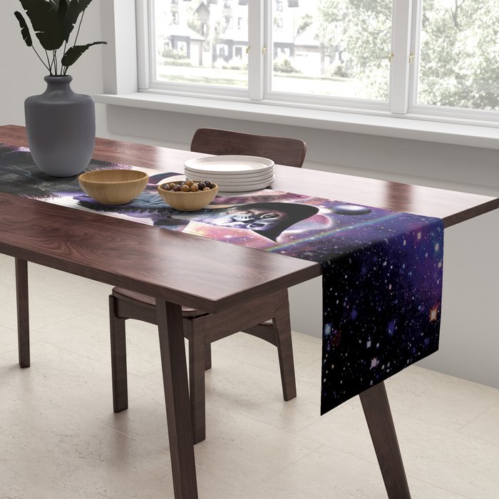 Galaxy Cat On Dinosaur Unicorn In Space Table Runner Gallery Image 2
