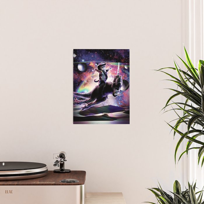 Galaxy Cat On Dinosaur Unicorn In Space Poster Gallery Image 2