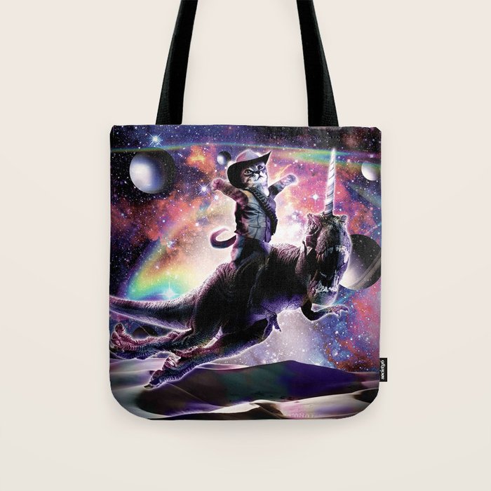 Galaxy Cat On Dinosaur Unicorn In Space Tote Bag Gallery Image 1