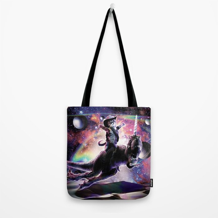 Galaxy Cat On Dinosaur Unicorn In Space Tote Bag Gallery Image 2