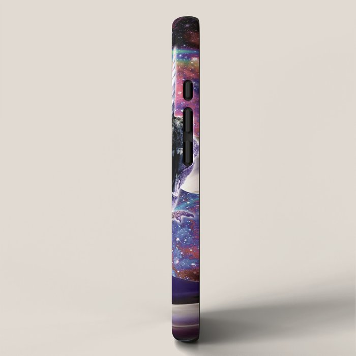 Galaxy Cat On Dinosaur Unicorn In Space iPhone Case Gallery Image 2