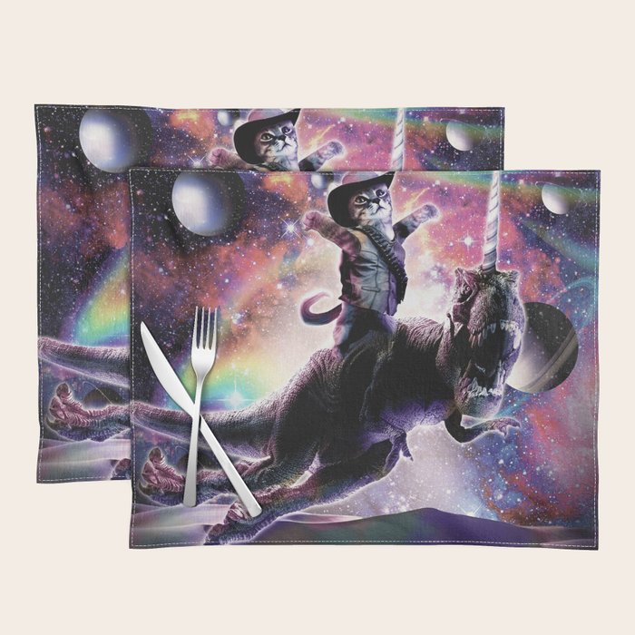 Galaxy Cat On Dinosaur Unicorn In Space Placemat Gallery Image 1