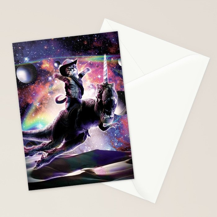 Galaxy Cat On Dinosaur Unicorn In Space Stationery Card Gallery Image 2