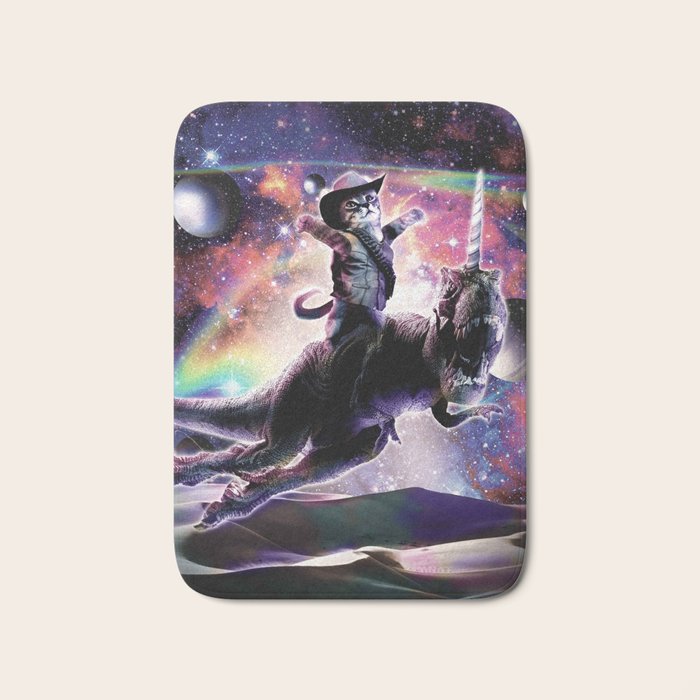 Galaxy Cat On Dinosaur Unicorn In Space Bath Mat Gallery Image 1