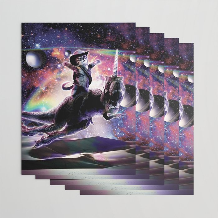 Galaxy Cat On Dinosaur Unicorn In Space Wrapping Paper Gallery Image 3