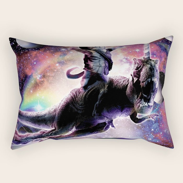 Galaxy Cat On Dinosaur Unicorn In Space Rectangular Pillow Gallery Image 2