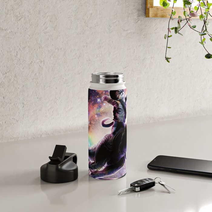 Galaxy Cat On Dinosaur Unicorn In Space Water Bottle Gallery Image 4