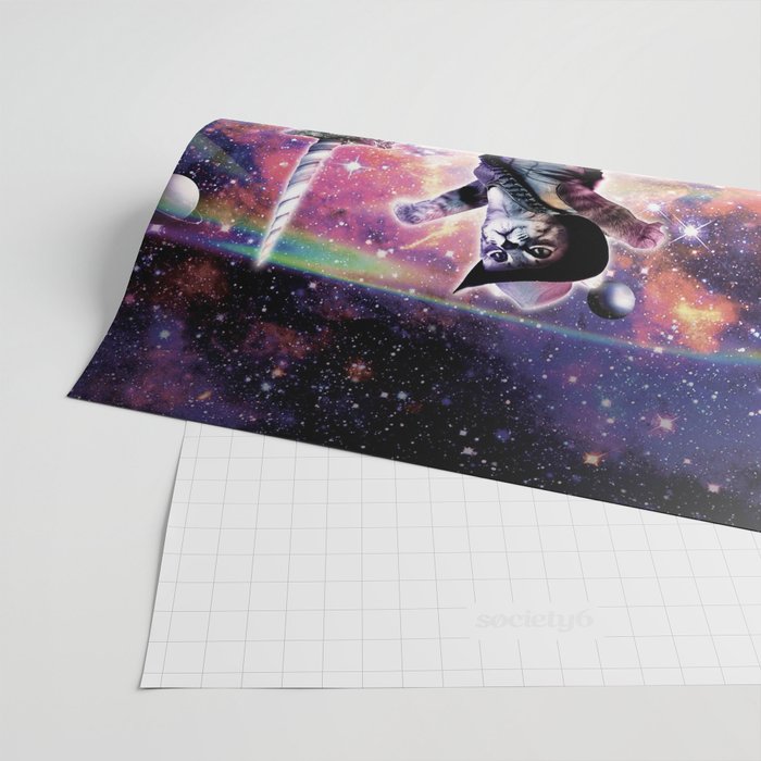 Galaxy Cat On Dinosaur Unicorn In Space Wrapping Paper Gallery Image 2