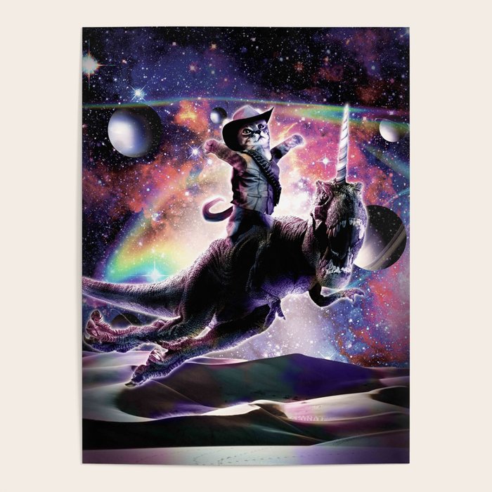 Galaxy Cat On Dinosaur Unicorn In Space Poster Gallery Image 1