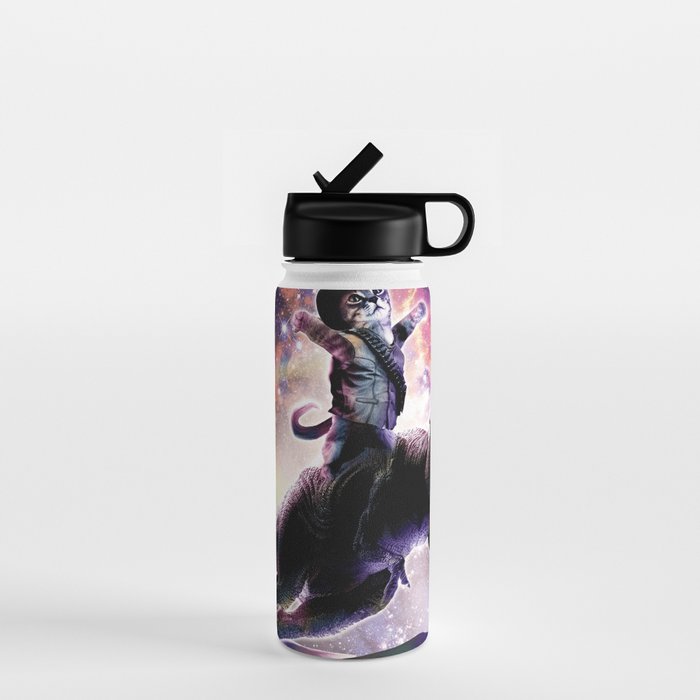 Galaxy Cat On Dinosaur Unicorn In Space Water Bottle